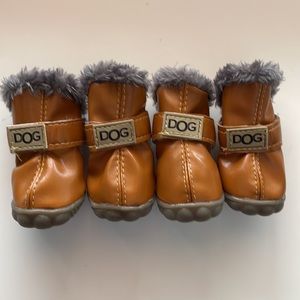 Fur Lined Dog Boots Brown Size S